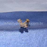 Piercing Labret Aço Cirúrgico Trio De Flores Zircônia Cravejada