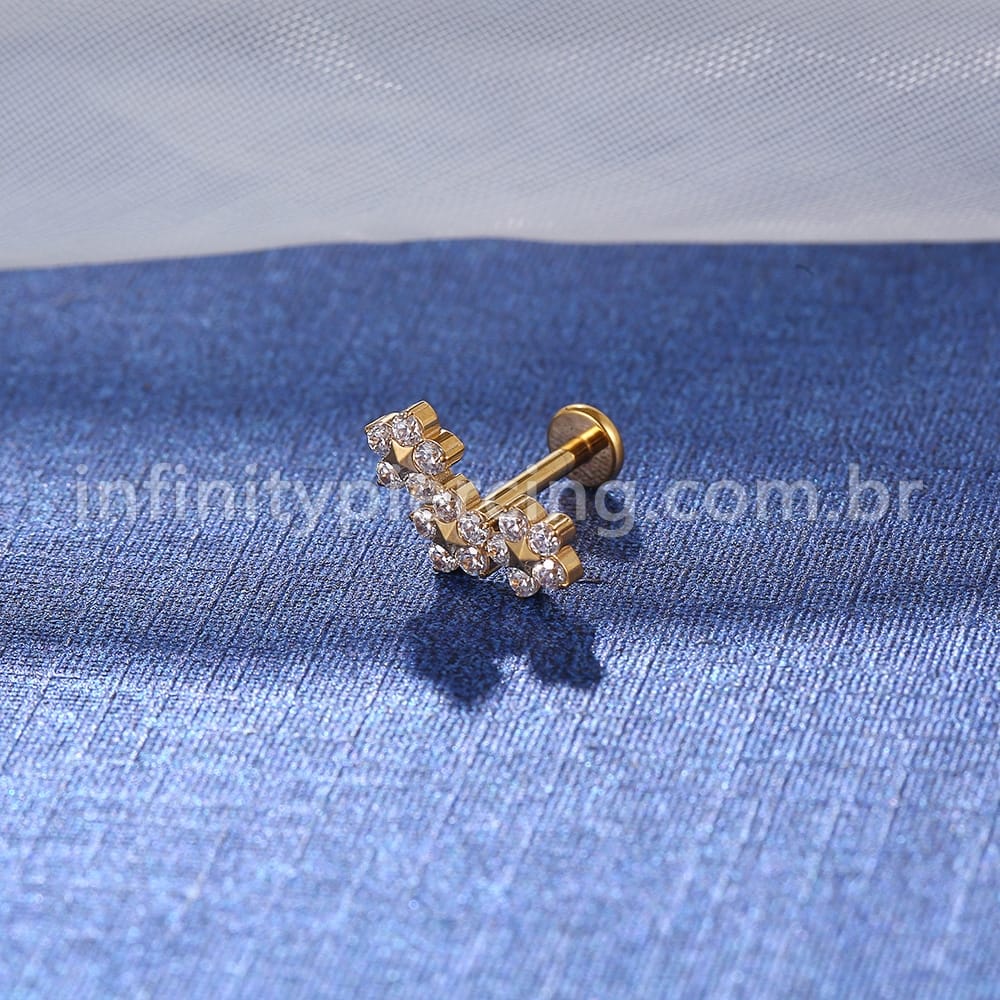 Piercing Labret Titânio Flores Zircônia Cravejada