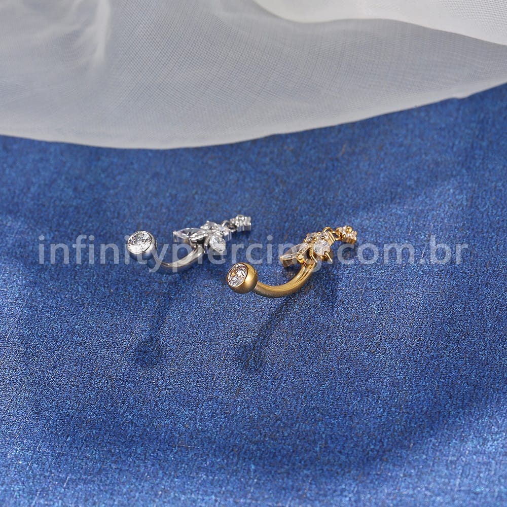 Piercing Banana Aço Cirúrgico Borboleta Com Pingente Zircônia