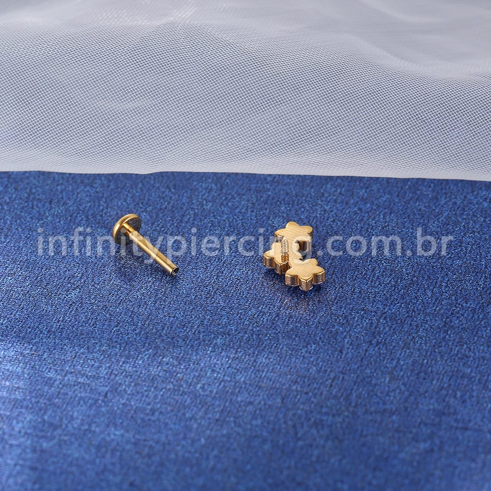 Piercing Labret Aço Cirúrgico Trio De Flores Zircônia Cravejada