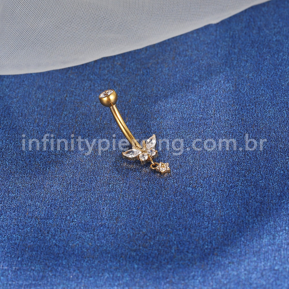 Piercing Banana Aço Cirúrgico Borboleta Com Pingente Zircônia