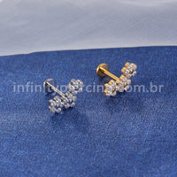 Piercing Labret Aço Cirúrgico Trio De Flores Zircônia Cravejada