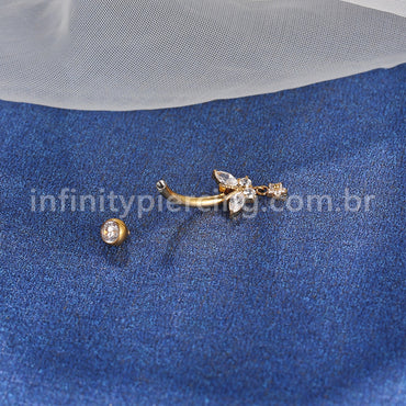 Piercing Banana Aço Cirúrgico Borboleta Com Pingente Zircônia