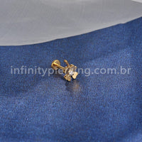 Piercing Labret Aço Cirúrgico Trevo Da Sorte Zircônia Cravejada