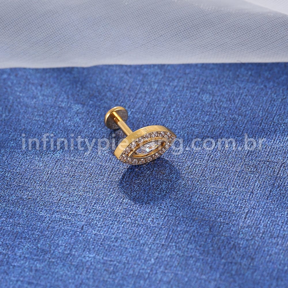 Piercing Labret Titânio Olho Grego Zircônias Cravejadas