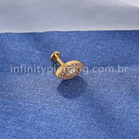Piercing Labret Titânio Olho Grego Zircônias Cravejadas
