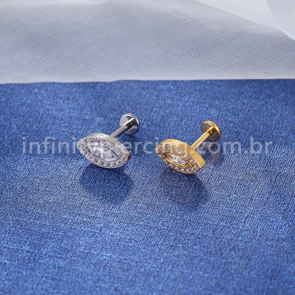 Piercing Labret Titânio Olho Grego Zircônias Cravejadas