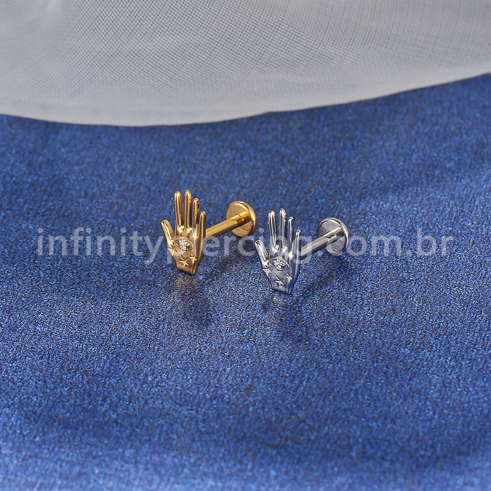 Piercing Labret Aço Cirúrgico Mão Com Zircônia