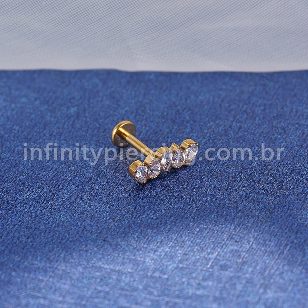Piercing Labret Titânio Zircônia Cravejadas Gotas