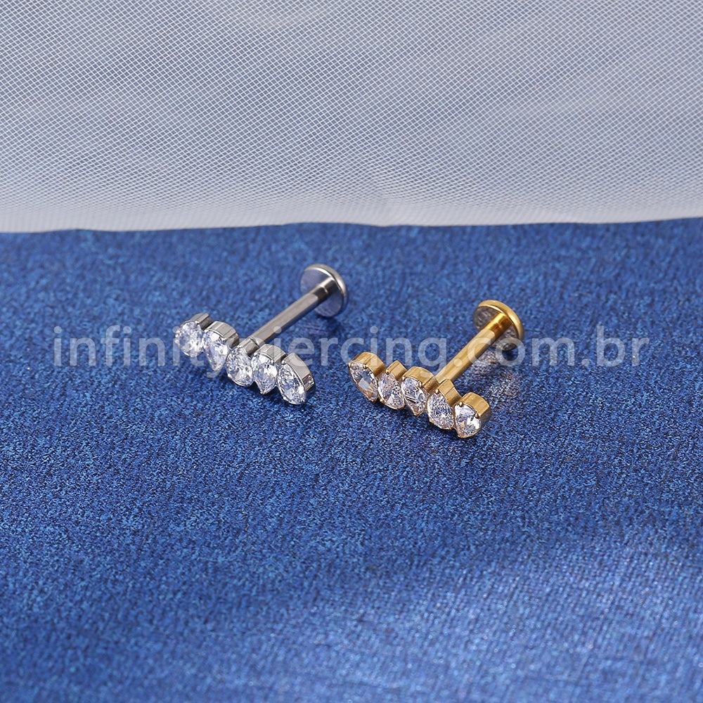 Piercing Labret Titânio Zircônia Cravejadas Gotas