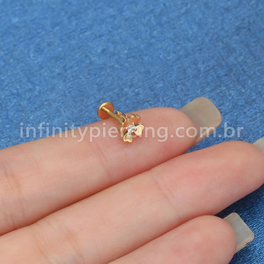 Piercing Labret Aço Cirúrgico Trevo Da Sorte Zircônia Cravejada