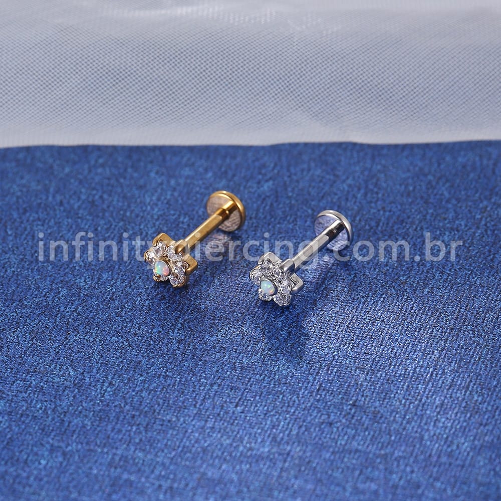 Piercing Labret Aço Cirúrgico Rosca Flor Zircônia