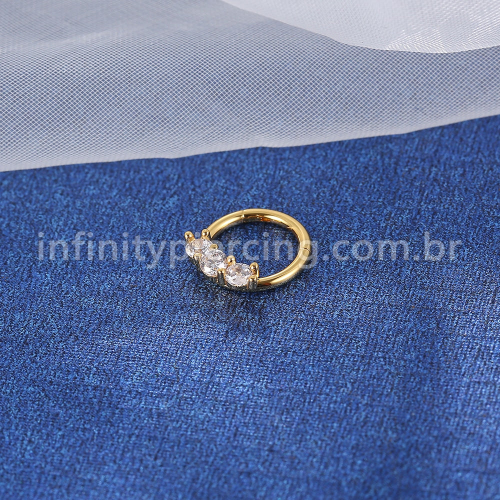Piercing Argola Segmento Articulado Aço Cirurgico 3 Pedras