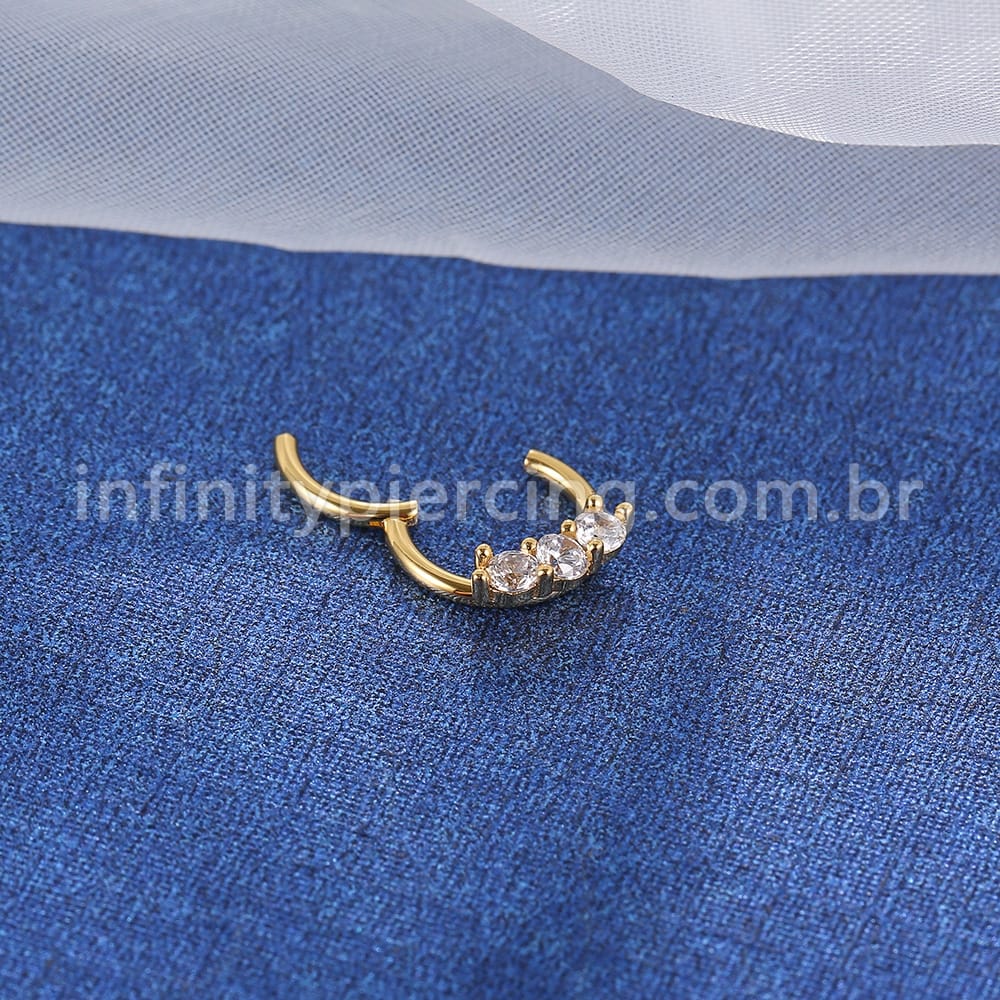 Piercing Argola Segmento Articulado Aço Cirurgico 3 Pedras