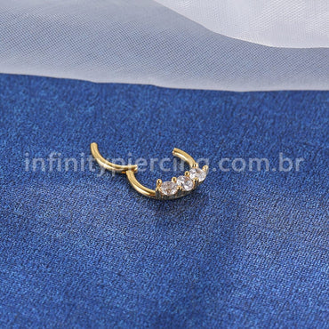 Piercing Argola Segmento Articulado Aço Cirurgico 3 Pedras