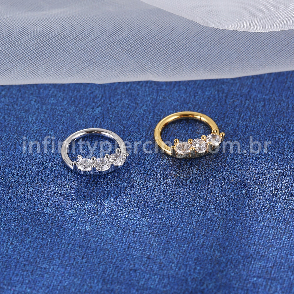 Piercing Argola Segmento Articulado Aço Cirurgico 3 Pedras