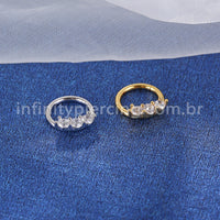 Piercing Argola Segmento Articulado Aço Cirurgico 3 Pedras