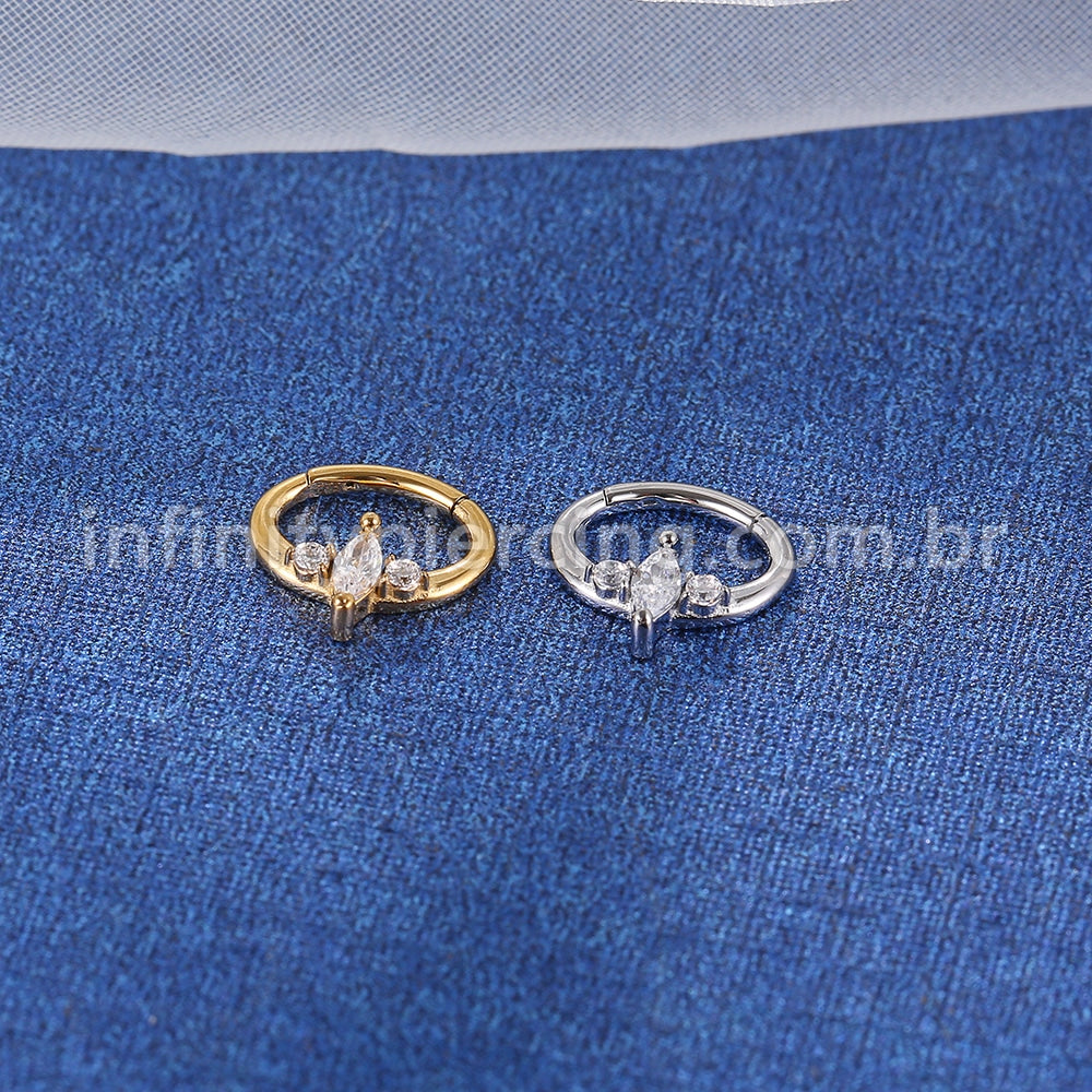 Piercing Argola Oval Aço Cirúrgico Zircônia Cravejada