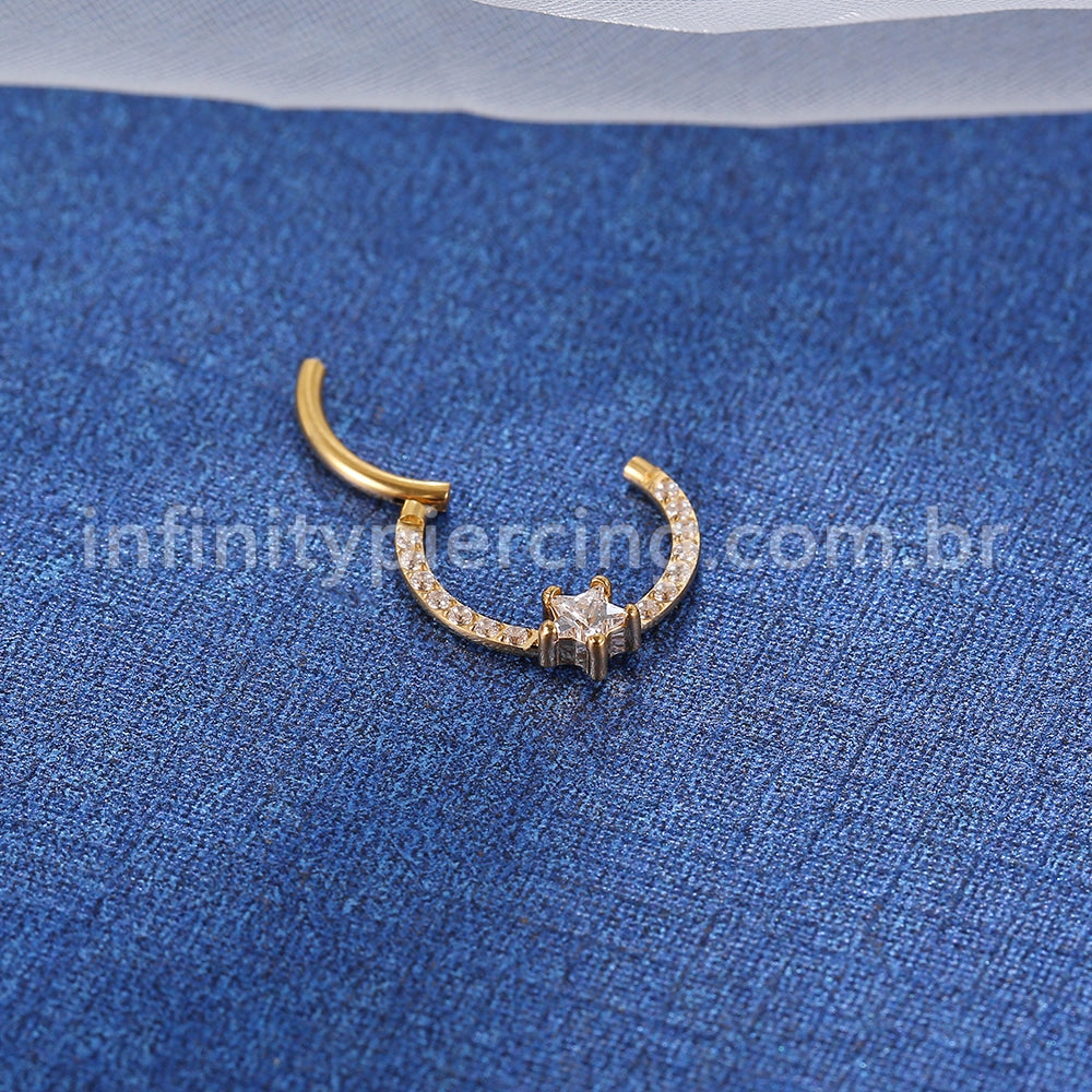 Piercing Argola Aço Cirúrgico Zircônia Cravejada Estrela