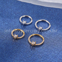 Piercing Argola Aço Cirúrgico Zircônia Cravejada Estrela