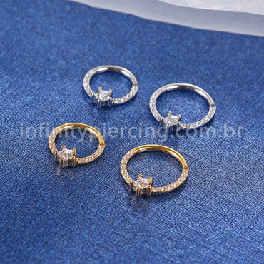 Piercing Argola Aço Cirúrgico Zircônia Cravejada Estrela