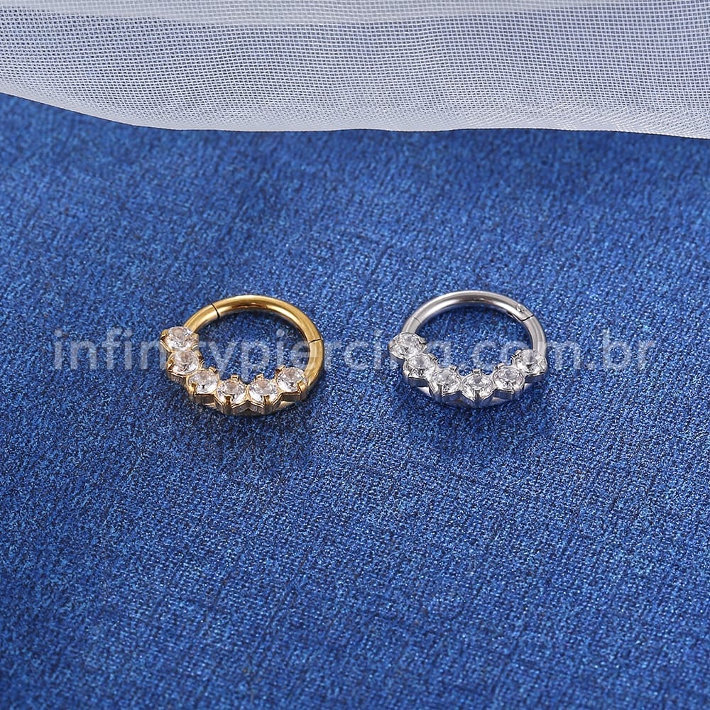 Piercing Argola Aço Cirúrgico Segmento Articulado Zircônia Cravejada