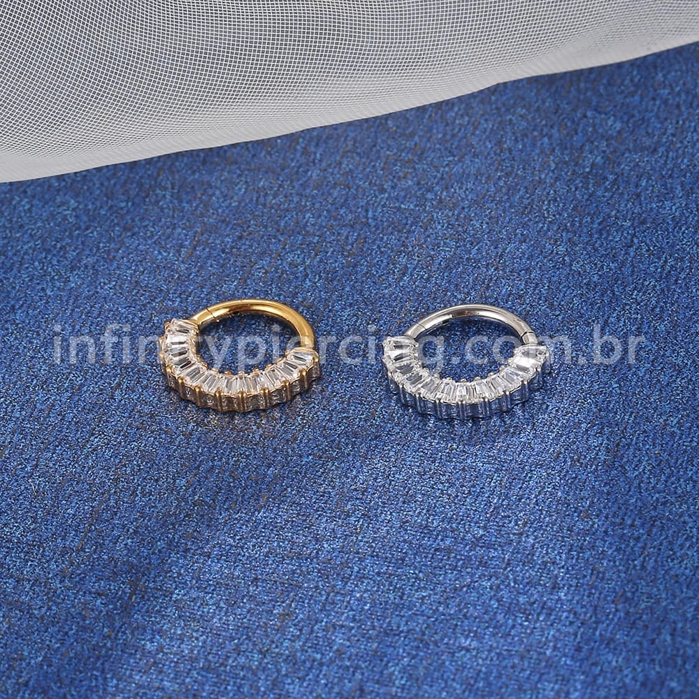 Piercing Argola Aço Cirúrgico Segmento Articulado Zircônia Retangular