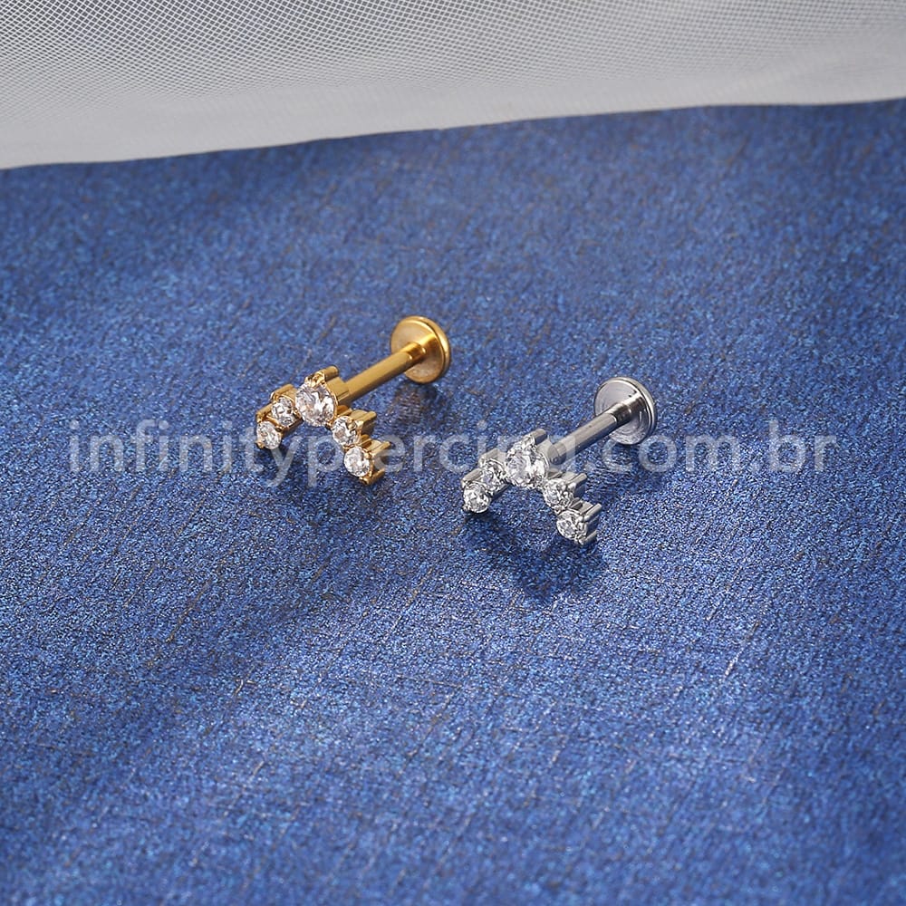 Piercing Labret Aço Cirúrgico Curvo Zircônias