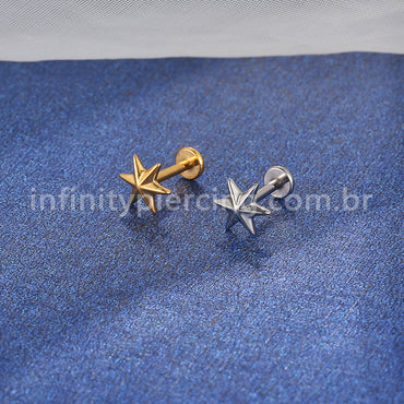 Piercing Labret Titânio Estrela 6 Pontas