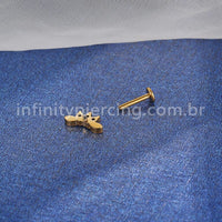 Piercing Labret Titânio Trio Folha Zircônia