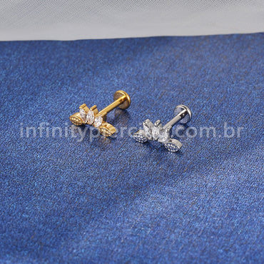 Piercing Labret Aço Cirúrgico Flor De Lotus 3 Zircônias