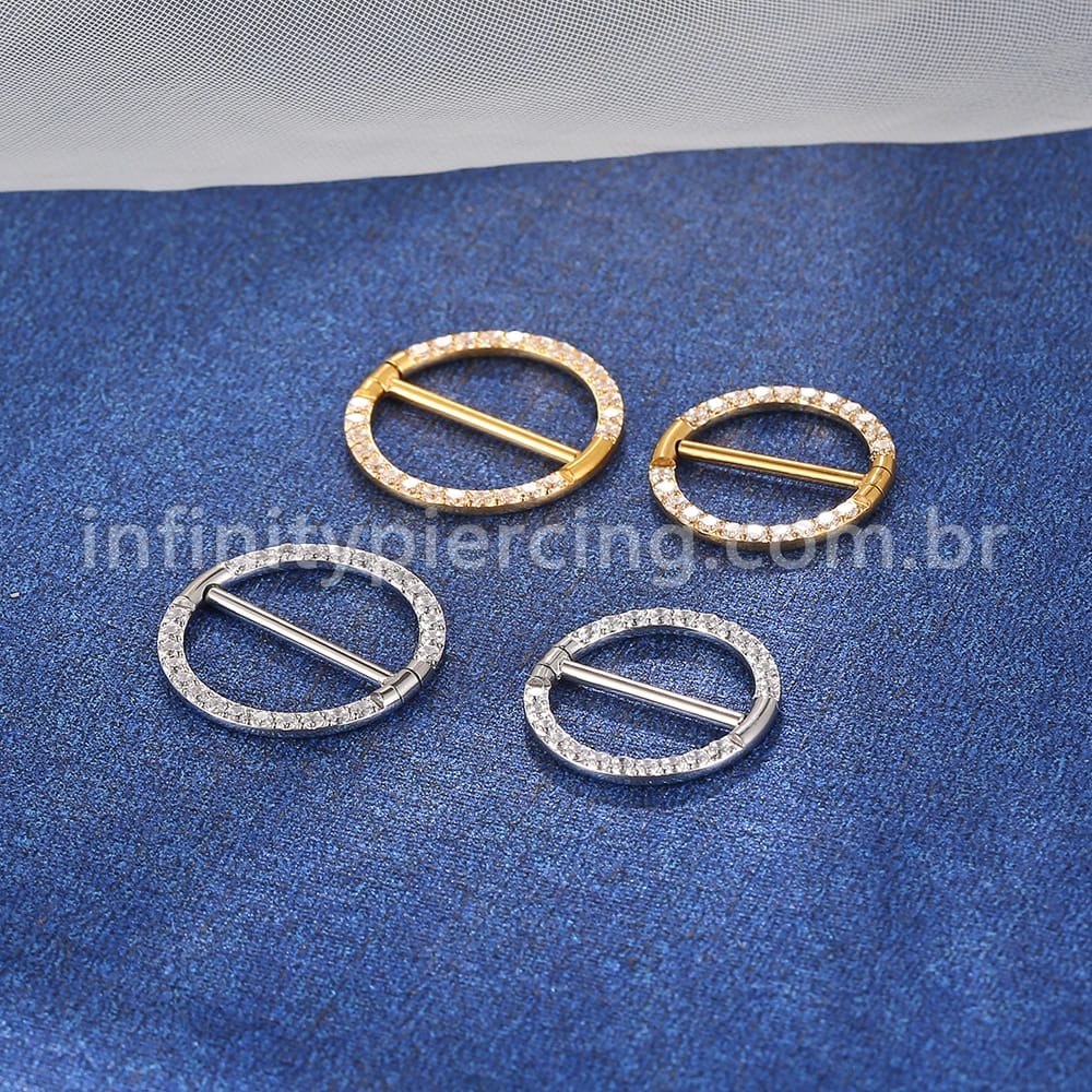 Piercing Argola  Aço Cirúrgico Mamilo Zircônia Cravejada
