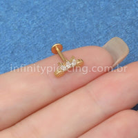 Piercing Labret Titânio Trio Folha Zircônia