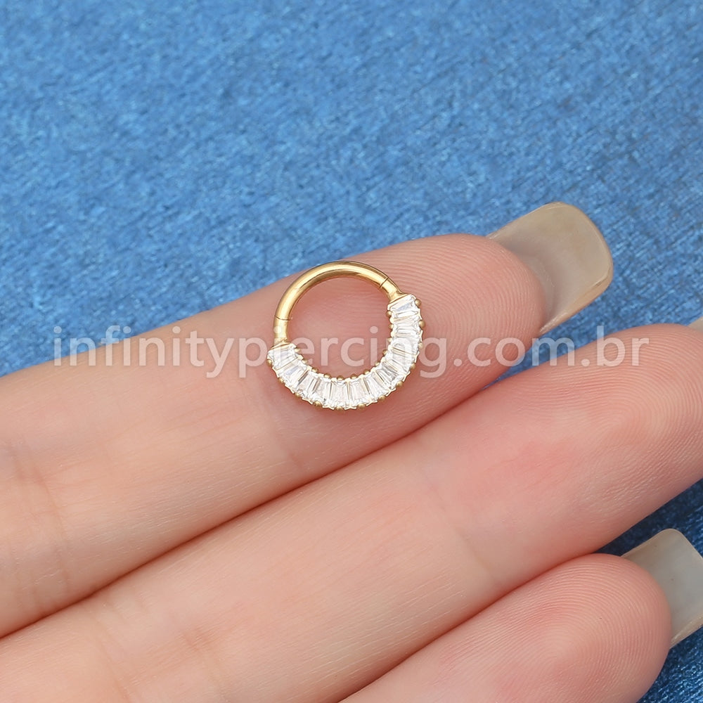 Piercing Argola Aço Cirúrgico Segmento Articulado Zircônia Retangular