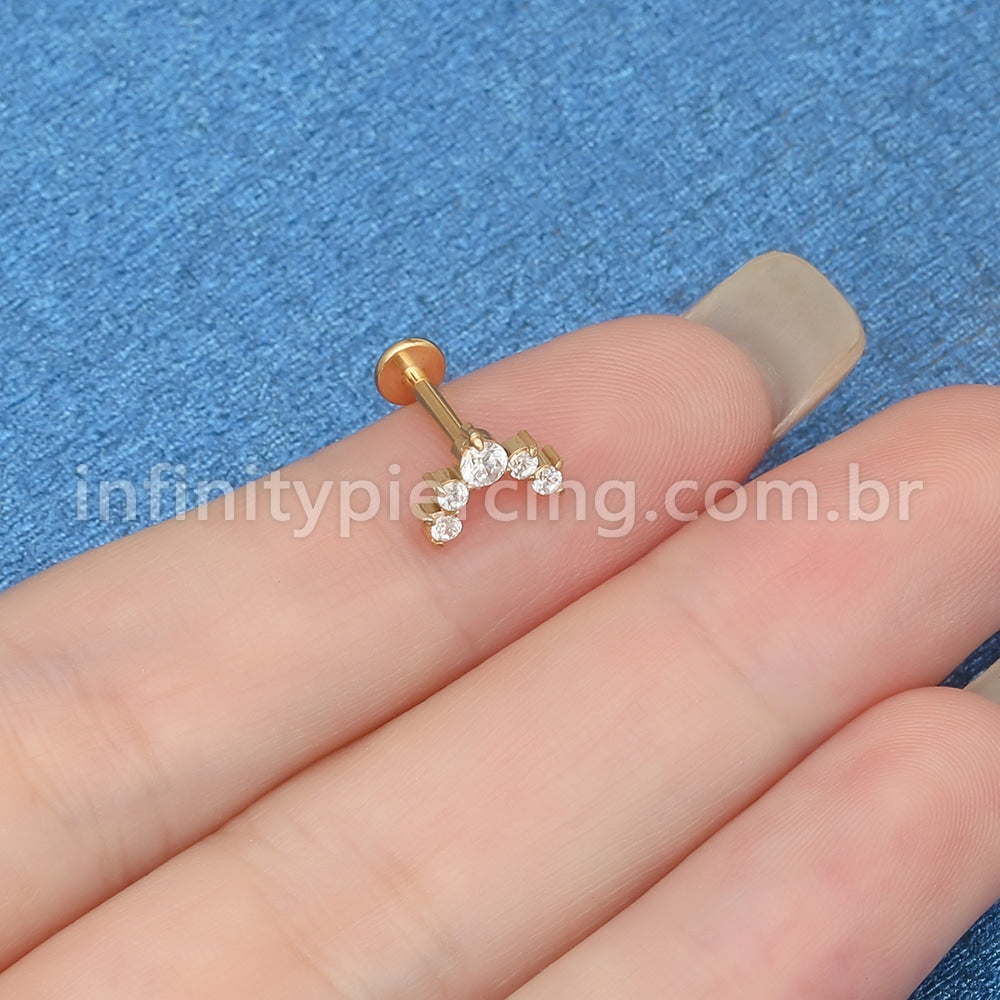 Piercing Labret Aço Cirúrgico Curvo Zircônias