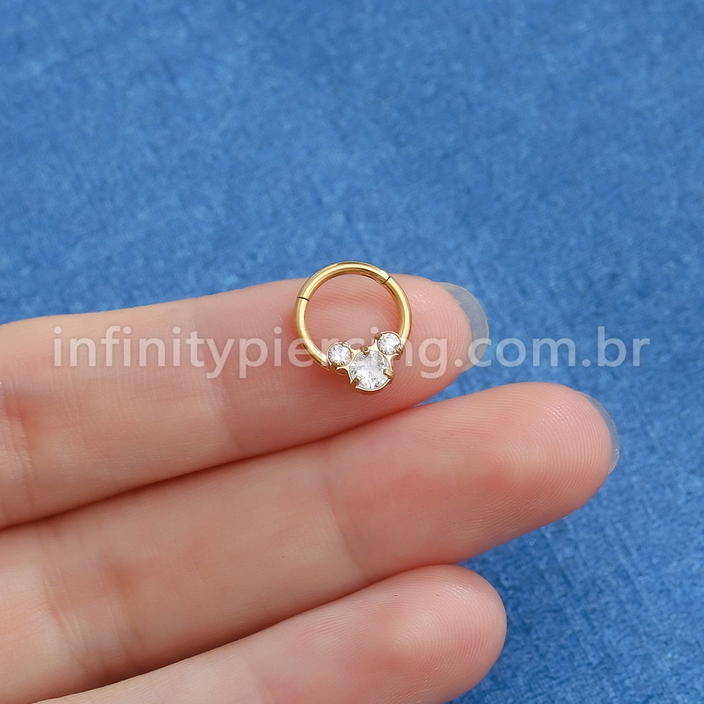 Piercing Argola Aço Cirúrgico Segmento Articulado Zircônia Cravejada