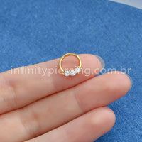 Piercing Argola Segmento Articulado Aço Cirurgico 3 Pedras