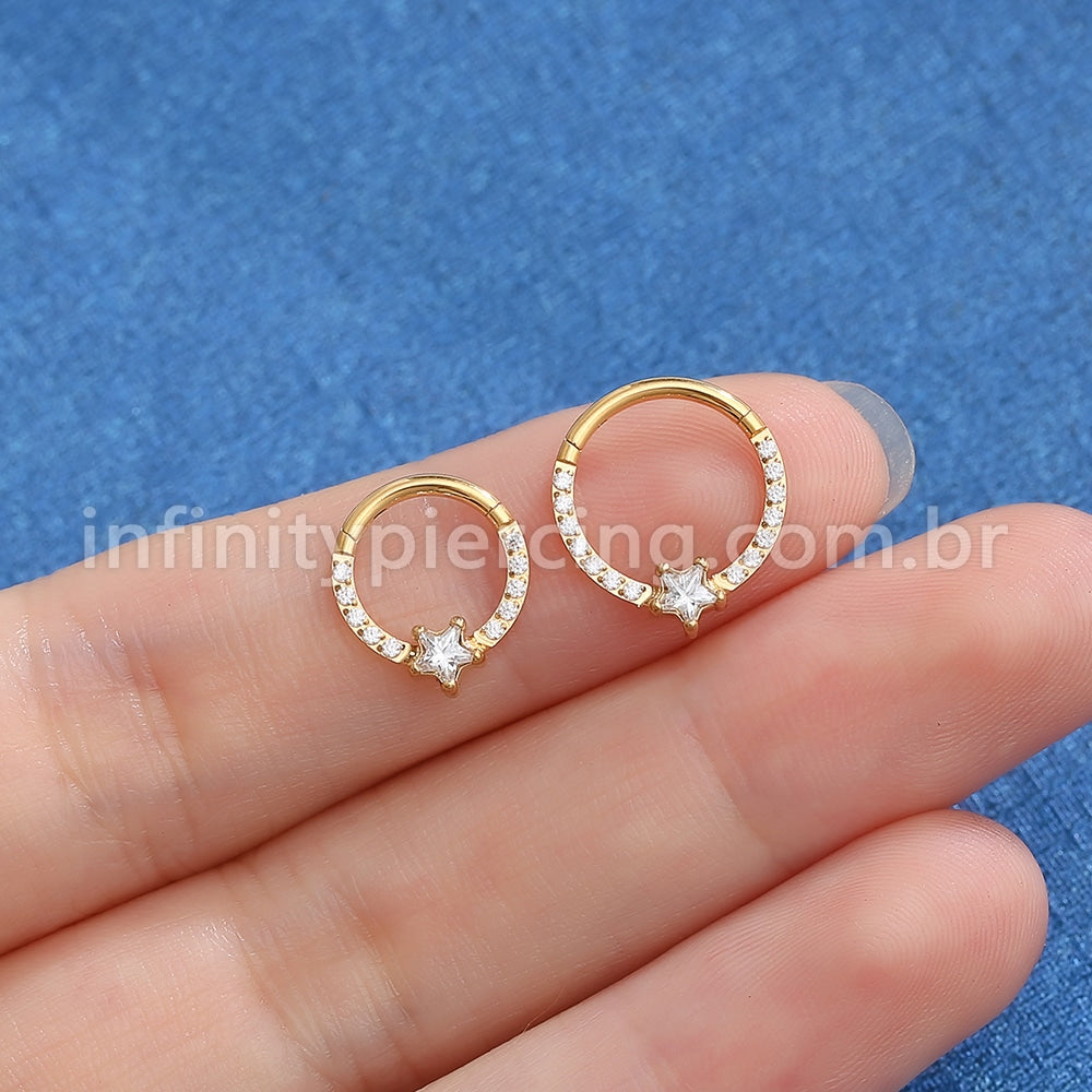Piercing Argola Aço Cirúrgico Zircônia Cravejada Estrela