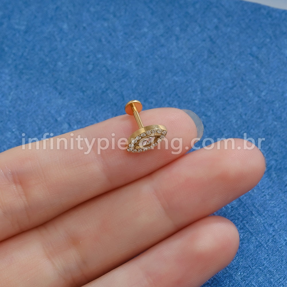 Piercing Labret Titânio Olho Grego Zircônias Cravejadas