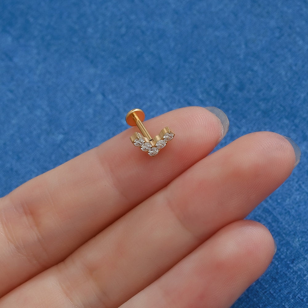 Piercing Labret Titânio V Zircônia Cravejada