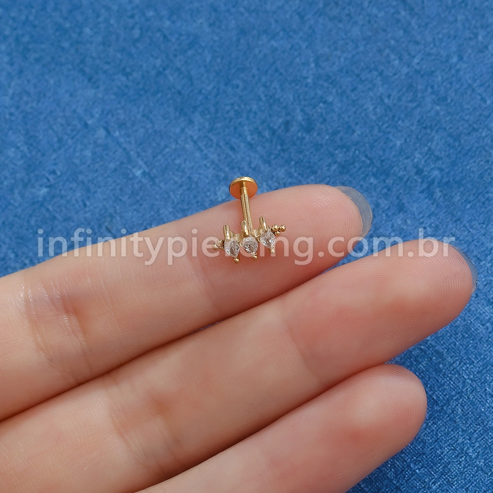 Piercing Labret Aço Cirúrgico 3 Zircônia Cravejada