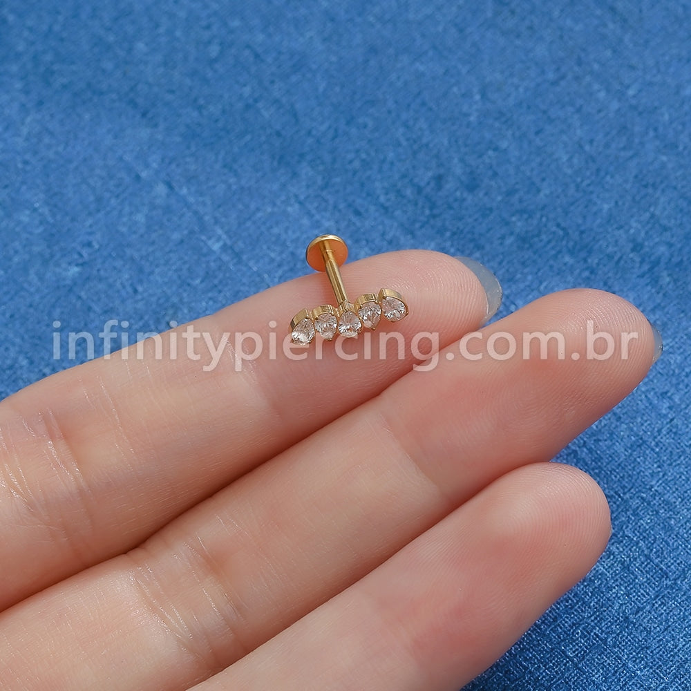 Piercing Labret Titânio Zircônia Cravejadas Gotas