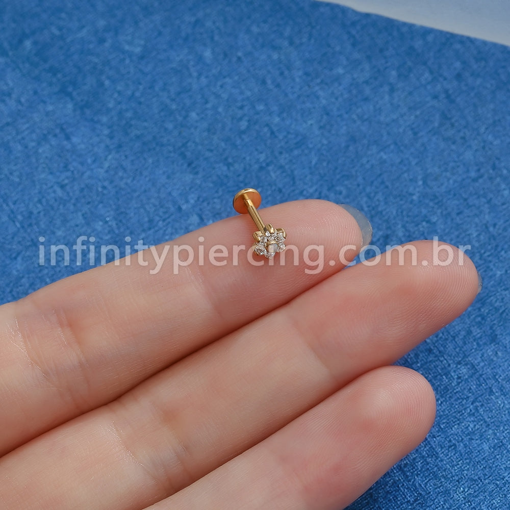 Piercing Labret Aço Cirúrgico Rosca Flor Zircônia