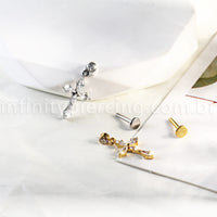 Piercing Labret Titânio Com Pingente Cruz