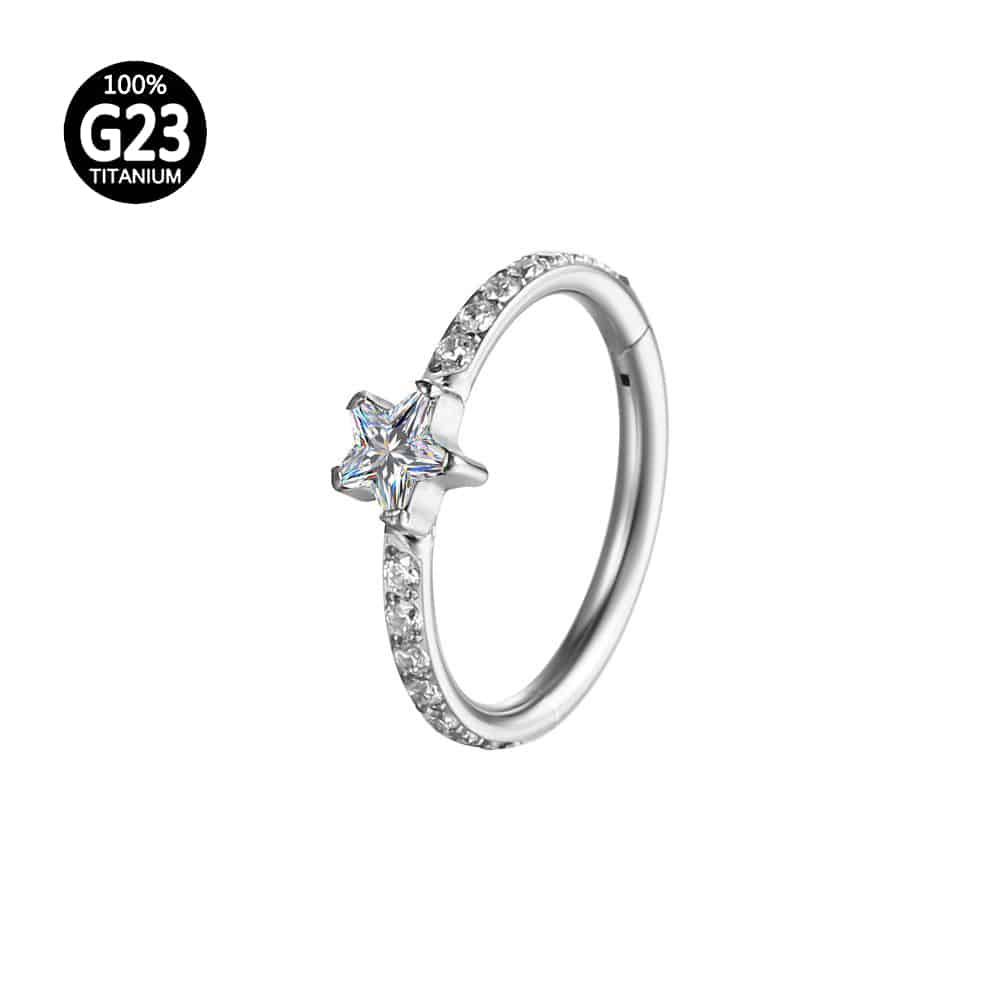 Piercing Argola Titânio Segmento Articulado Zircônia Estrela