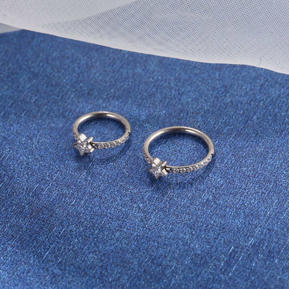 Piercing Argola Titânio Segmento Articulado Zircônia Estrela