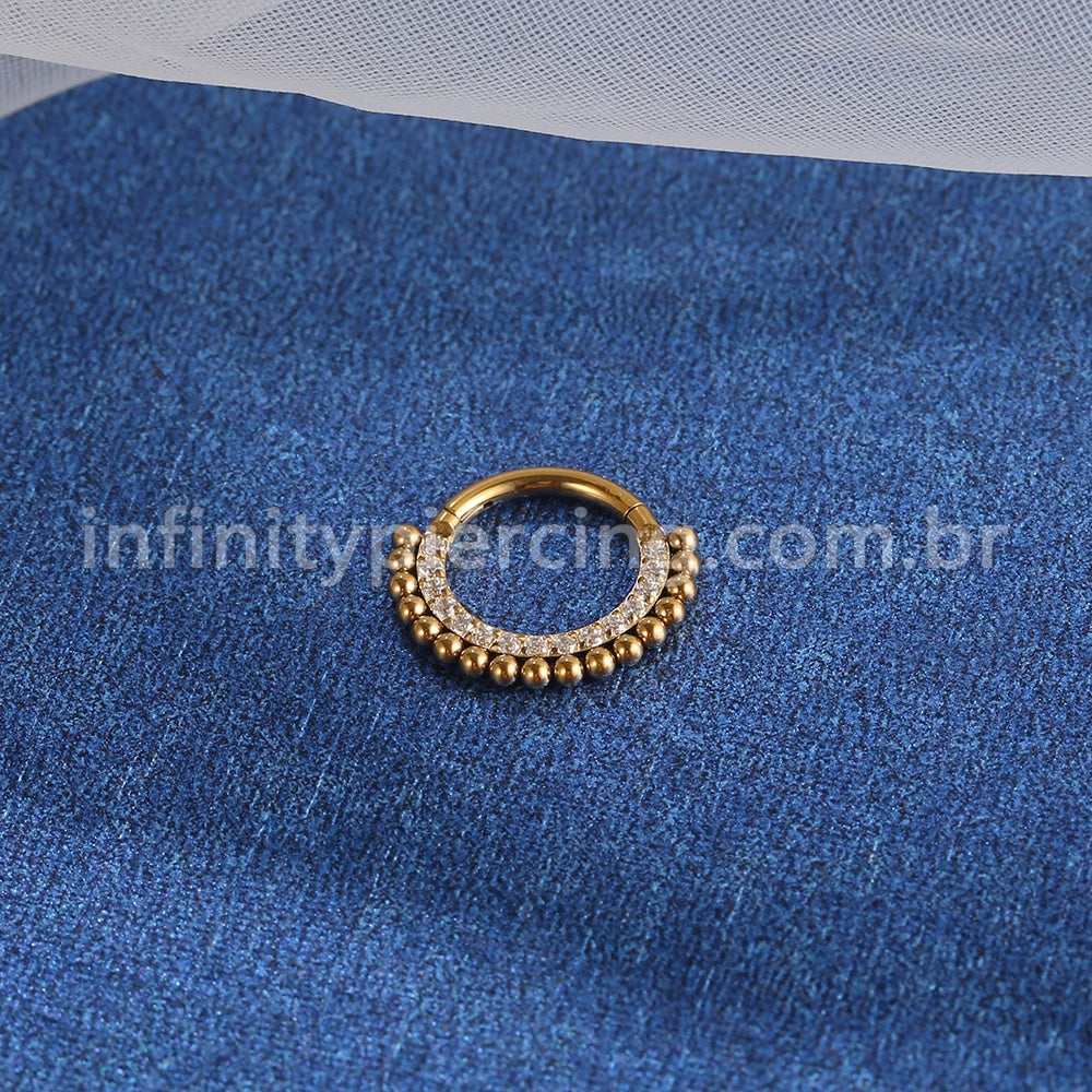 Piercing Argola Titânio Segmento Articulado Indiano Zircônia Cravejada