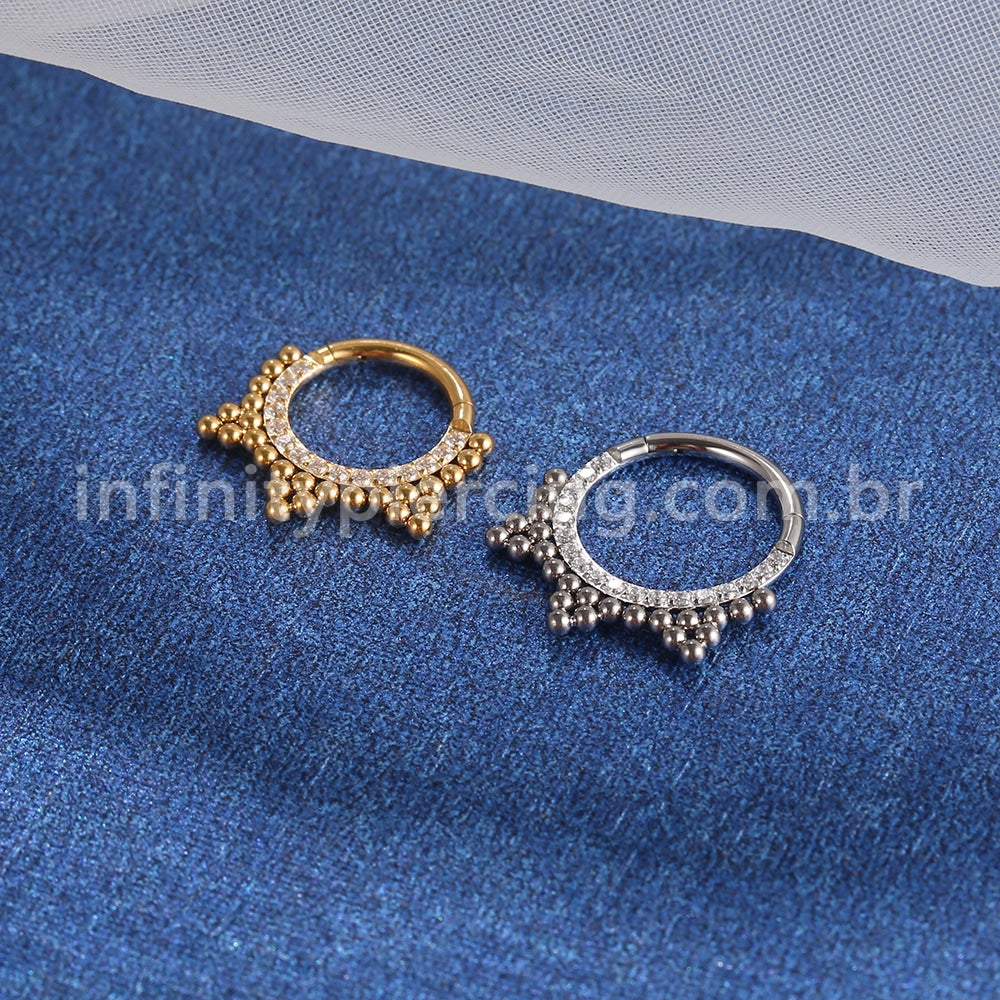 Piercing Argola Titânio Segmento Articulado Indiano Zircônia Cravejada