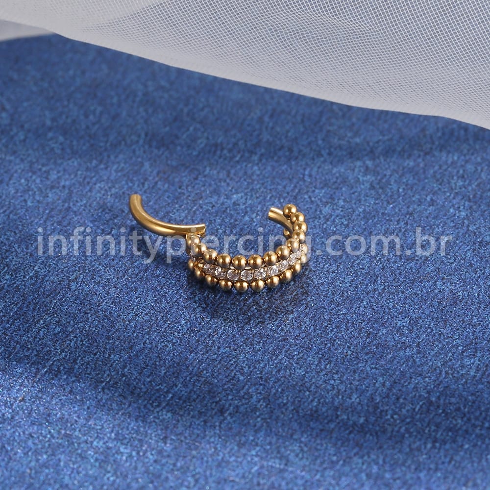 Piercing Argola Titânio Segmento Articulado Indiano Zircônia Cravejada