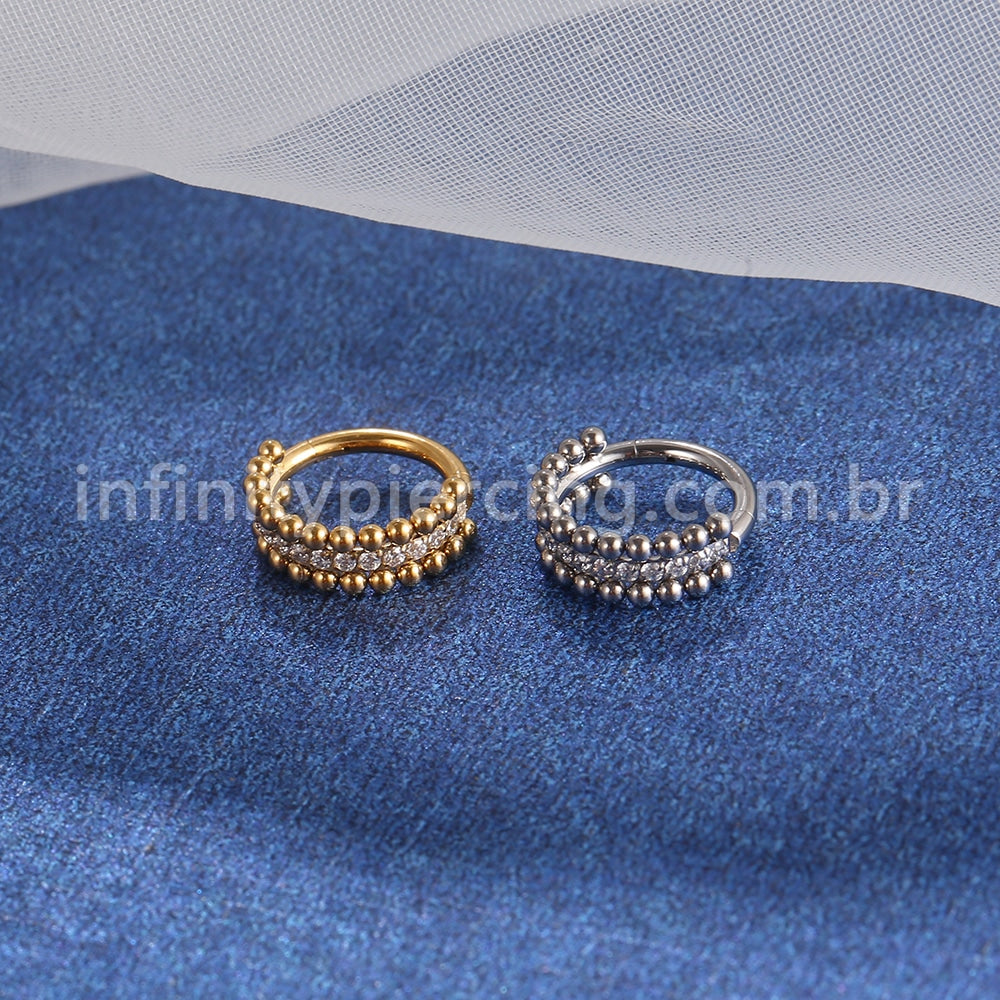 Piercing Argola Titânio Segmento Articulado Indiano Zircônia Cravejada